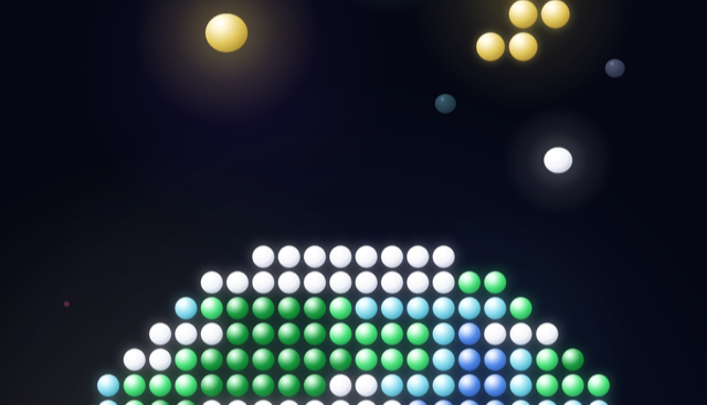 Starfall — a pixel-art Earth drawn in glowing stars under a scattered sky