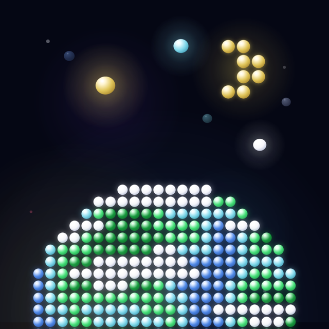 Starfall icon — a pixel-art Earth drawn in glowing stars