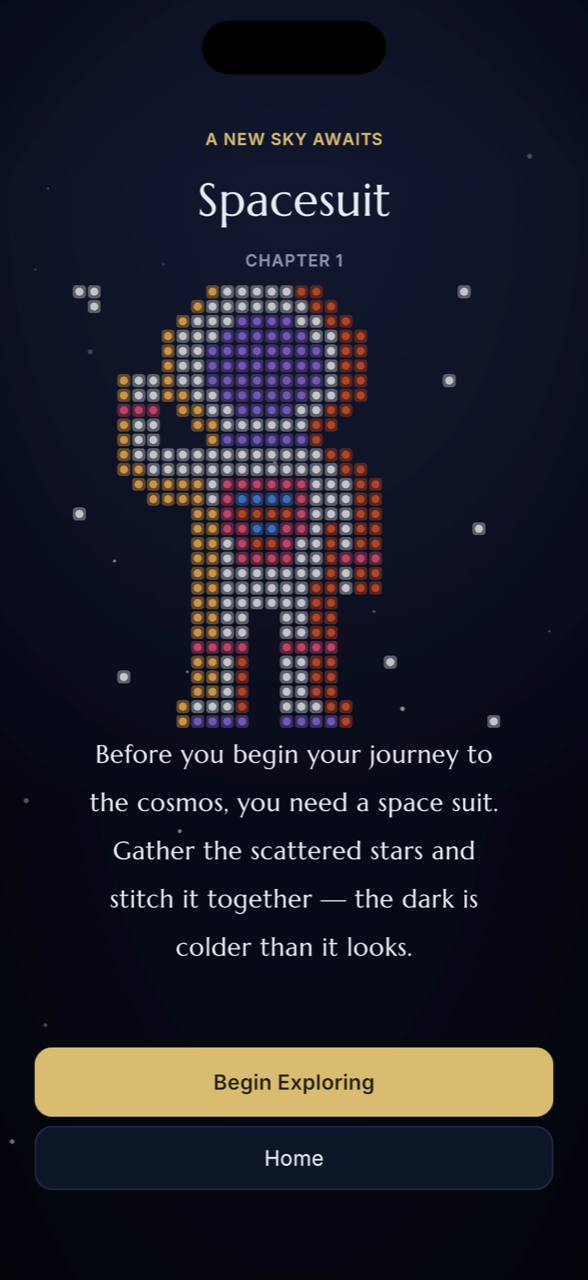 Chapter intro showing the finished Spacesuit constellation