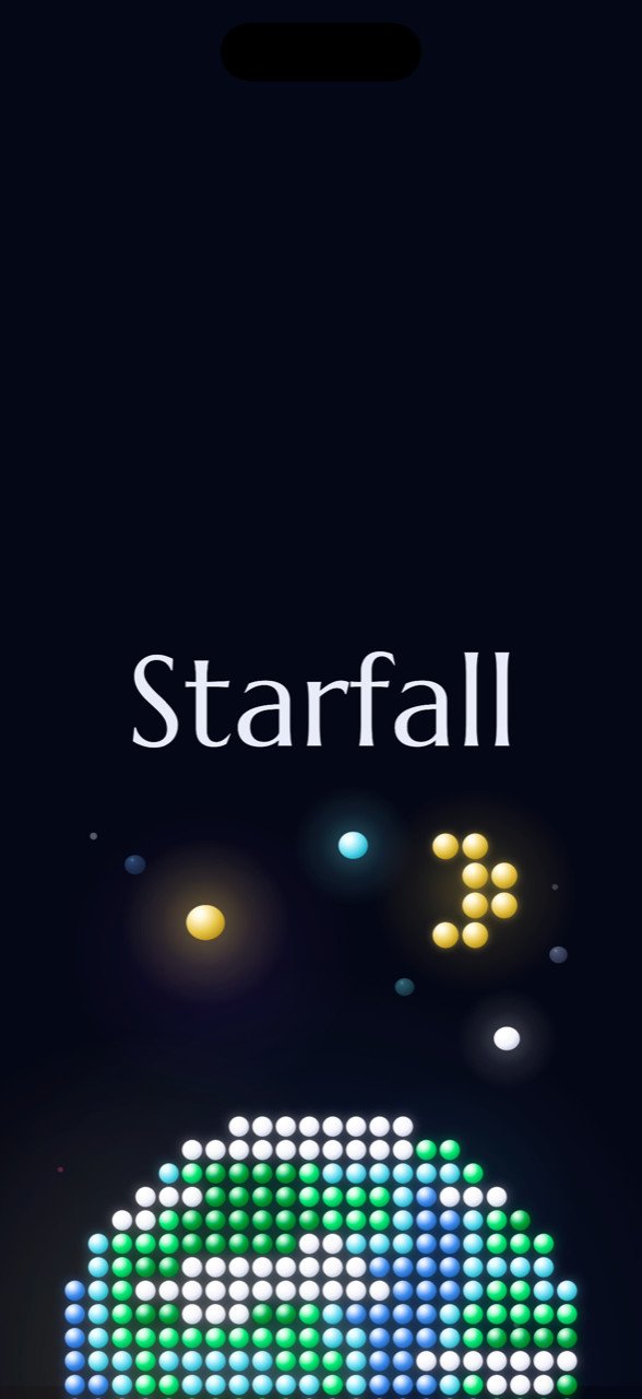 Starfall title screen with a pixel-art Earth drawn in stars